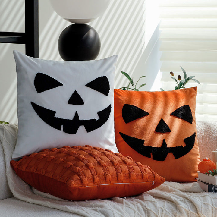 Square cushion cover with Halloween pumpkin tufting and soft cotton satin Kalsten