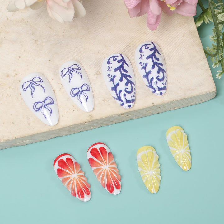 Artificial Nail Set with Handcrafted Floral and Graphic Designs Kalsten