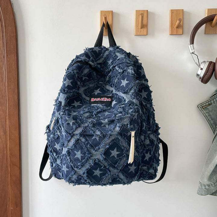 Distressed Star Pattern Denim Backpack Kalsten