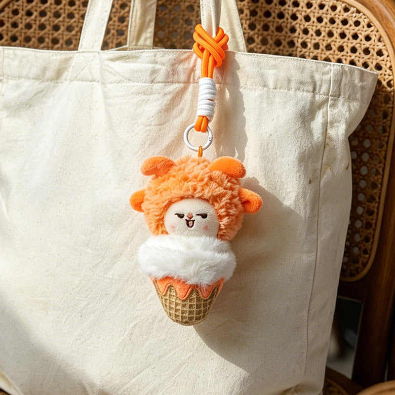 Plush Lion Ice Cream Bag Charm with Knotted Rope Strap Kalsten