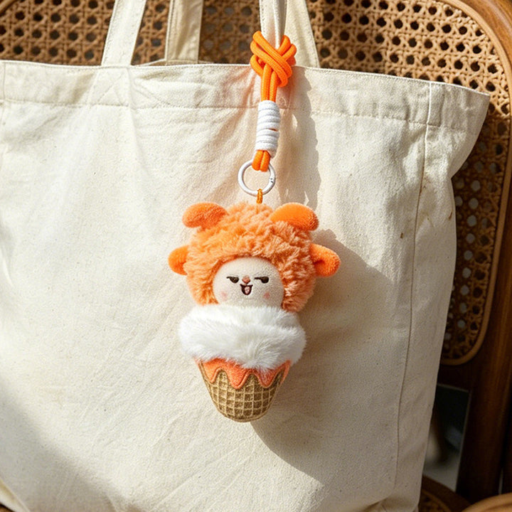 Plush Lion Ice Cream Bag Charm with Knotted Rope Strap Kalsten