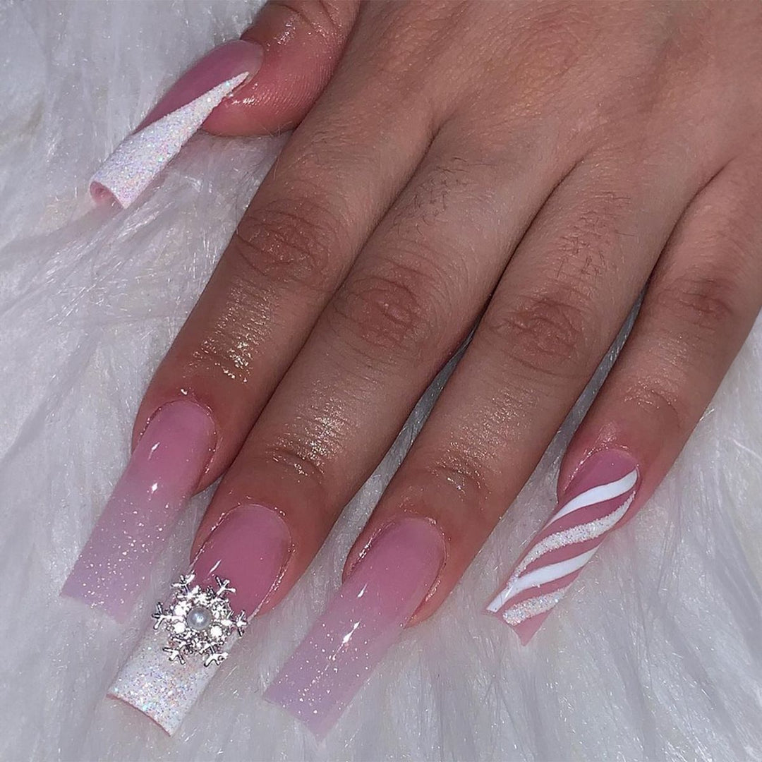 Decorative Press-On Nail Art Set with Elegant Floral and Shimmer Design kalsten