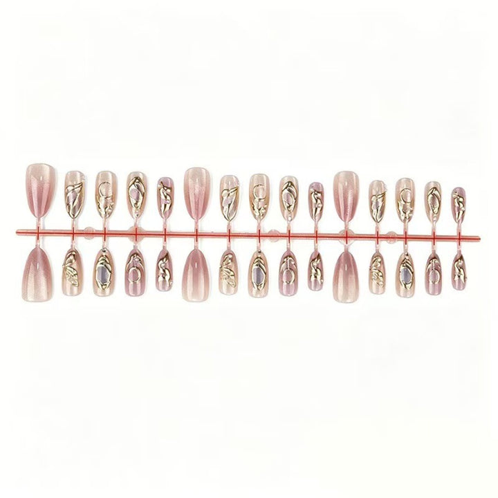 Artistic Press-On Nail Set with Gold Accents Kalsten
