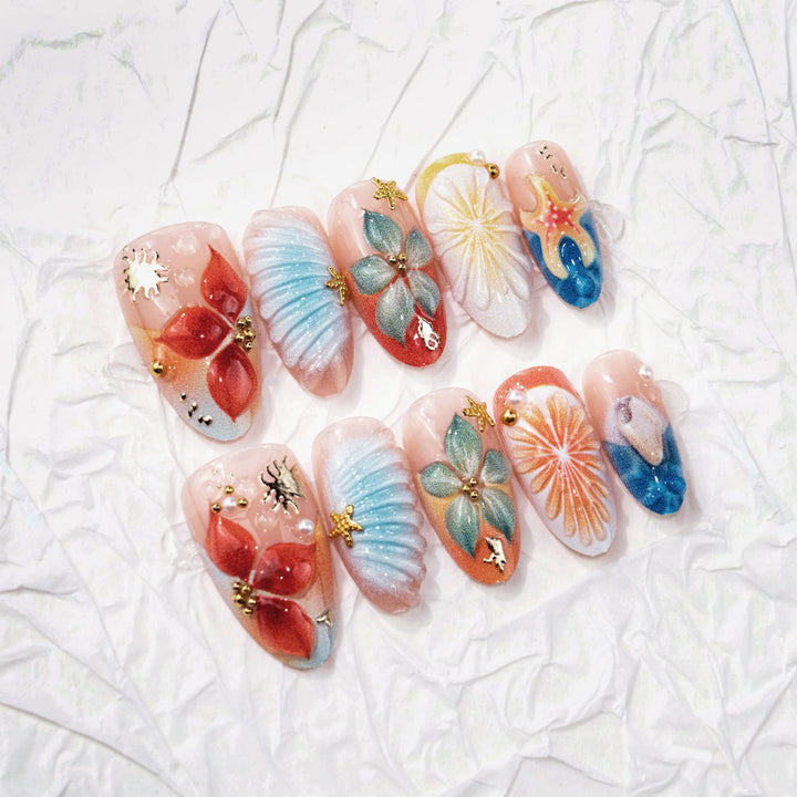 Artistic Ocean-Inspired Press-On Nail Art Set