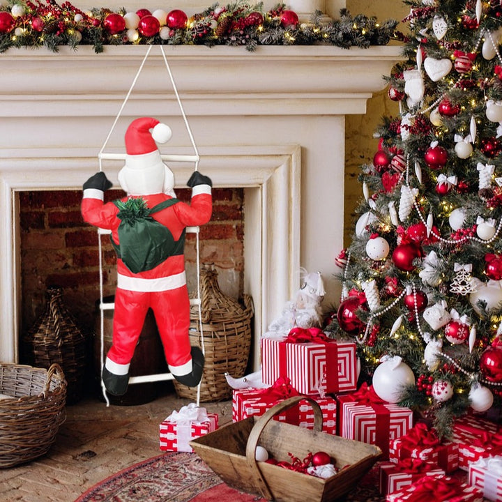 Inflatable Santa Claus figure on ladder