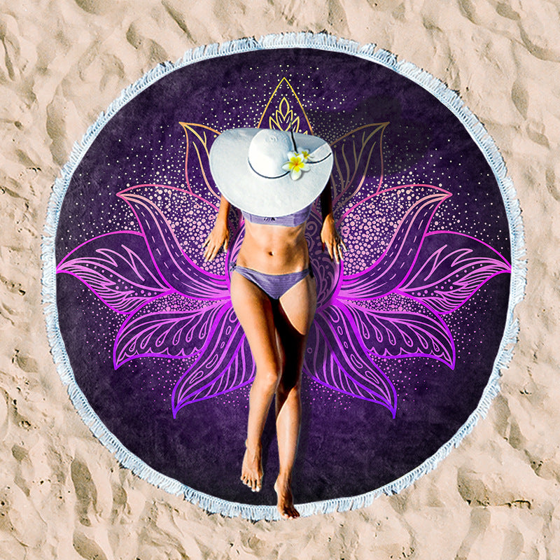round beach towel with cheerful palm motif Kalsten