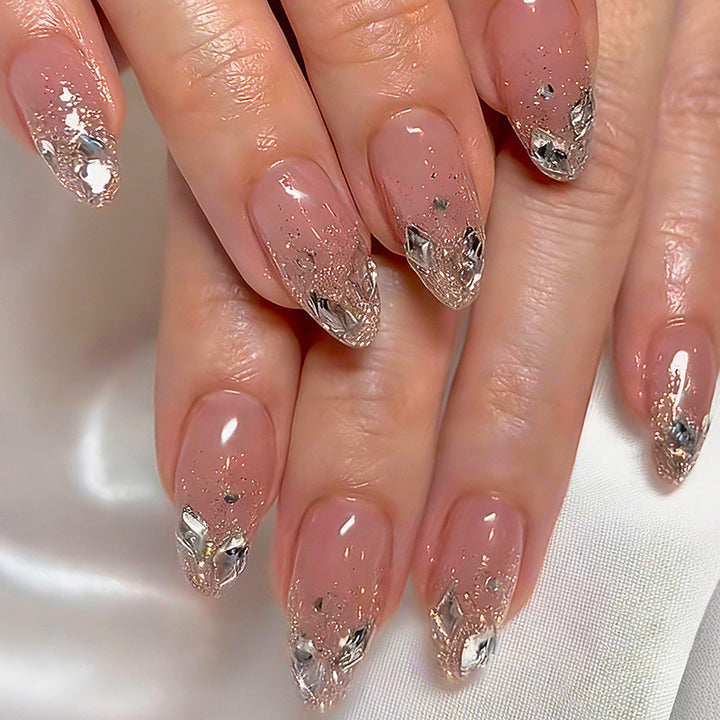 Decorative Press-On Nail Set with Elegant Silver Accents kalsten