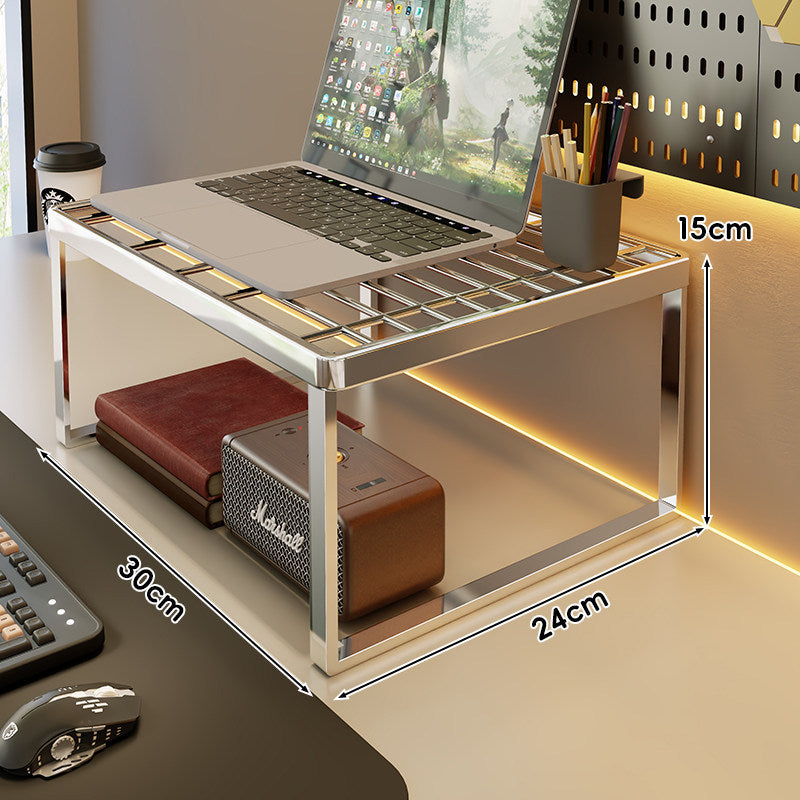Ventilated Metal Grid Laptop & Monitor Riser with Under-Storage Shelf