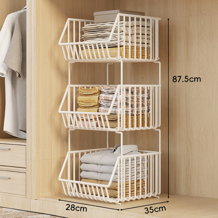 Three-Tier Stackable Wire Closet Basket Organizer