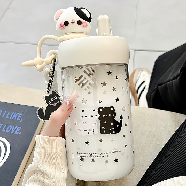 Ladies' water bottle with animal motifs and integrated straw Kalsten