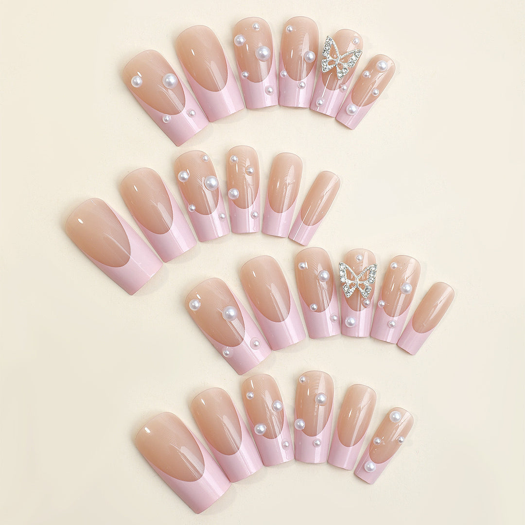 Acrylic nail set with stylish 3D pearl and glitter decorations Kalsten