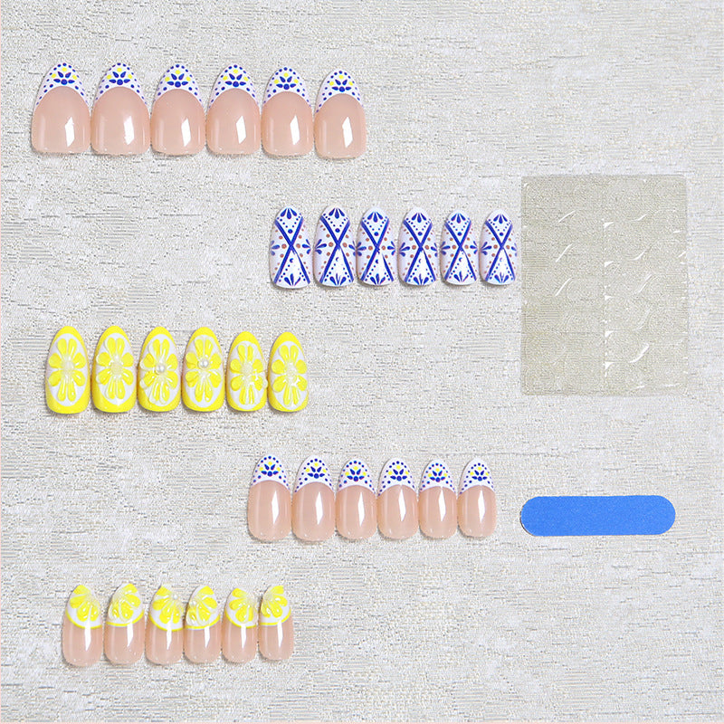 Artificial nail set with creative lemon and flower patterns Kalsten