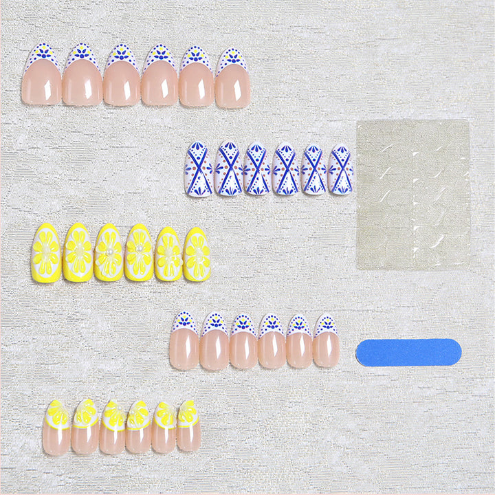 Artificial nail set with creative lemon and flower patterns Kalsten