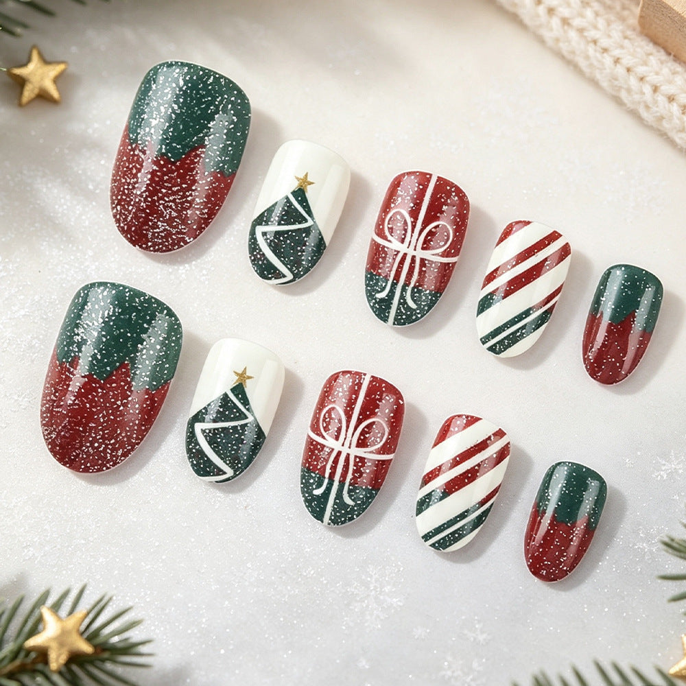Festive Christmas-Themed Press-On Nail Art Kalsten