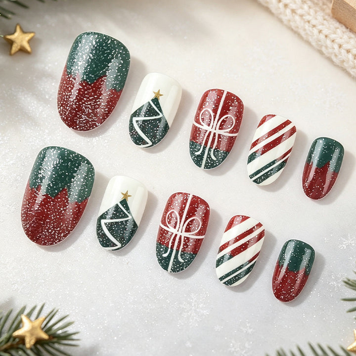 Festive Christmas-Themed Press-On Nail Art Kalsten