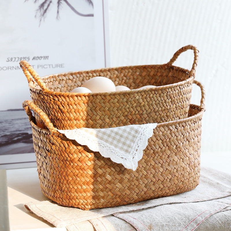 Natural Woven Storage Basket with Ergonomic Handles Kalsten