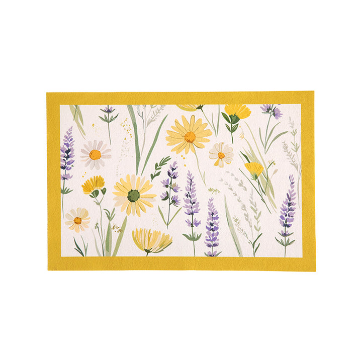 Printed rectangular placemat made of cotton blend with floral illustration print and contrast border Kalsten