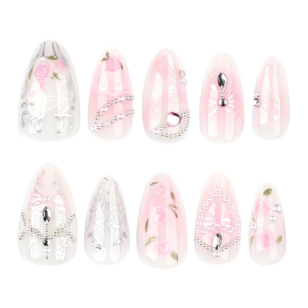 Artistic nail extensions with elegant flower decoration Kalsten