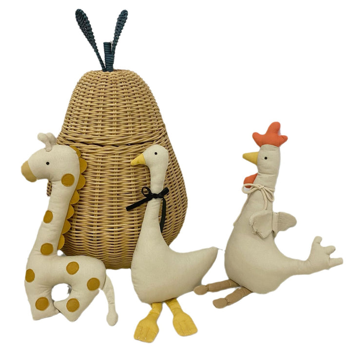 Handmade Linen Bunny Soft Cloth Doll with Embroidered Overalls