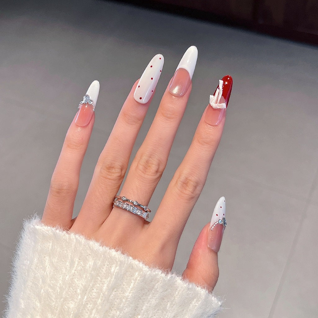Decorative Press-On Nails with Bow and Gem Accents Kalsten