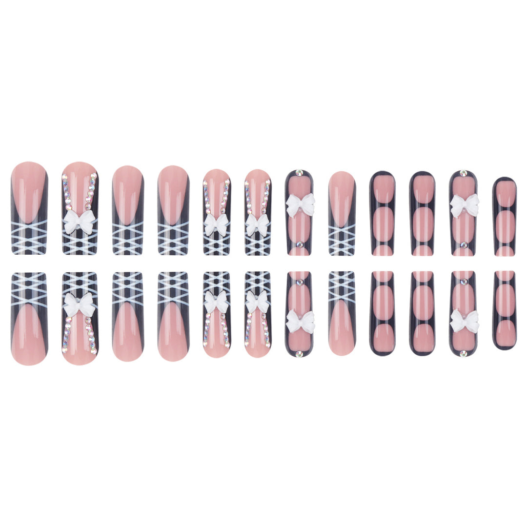 Stiletto Press-On Nail Set with Decorative Bow and Gem Accents Kalsten