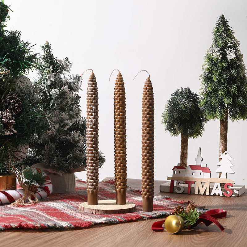 Textured Pinecone-Scale Sculptural Taper Candle