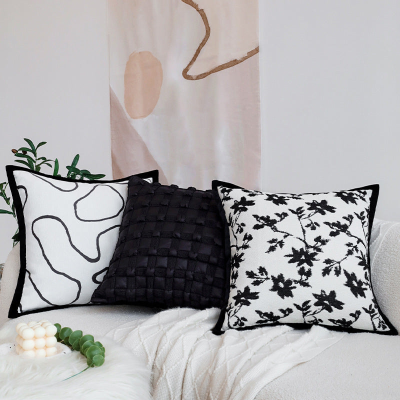 Decorative square cushion cover with abstract line print and contrasting piping Kalsten