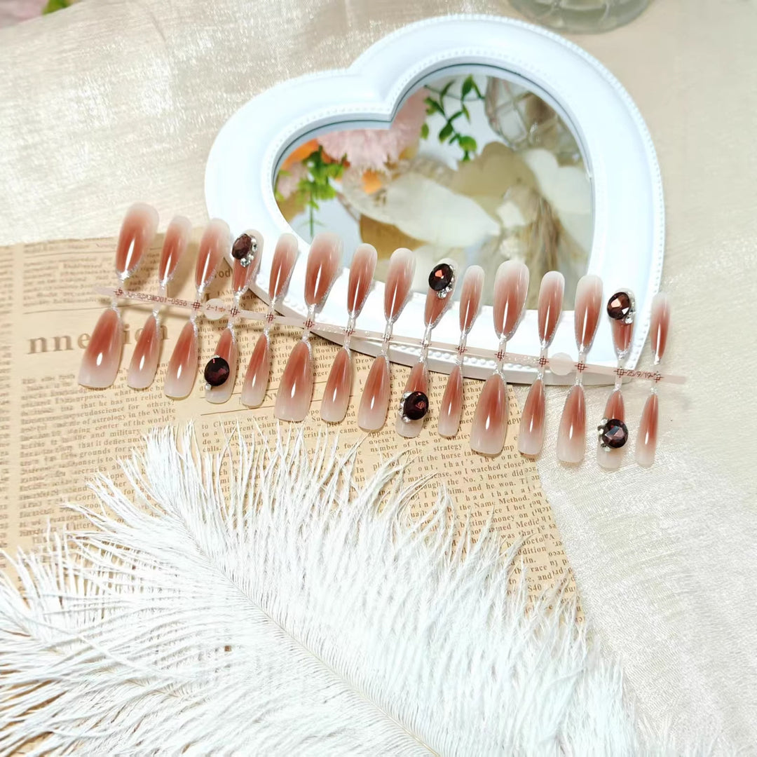Elegant Artificial Nails with Shimmering Gradient and Sparkling Accents Kalsten