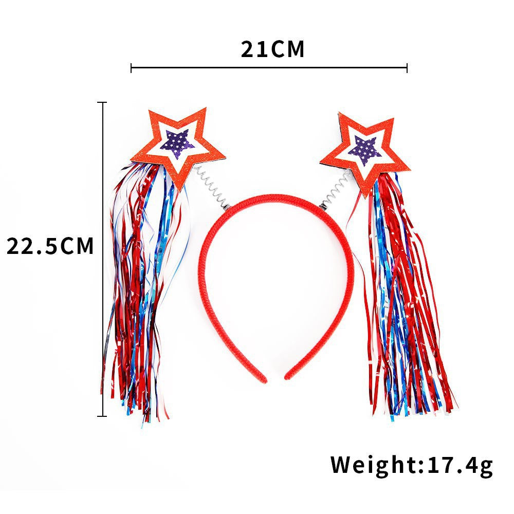 Unisex nan eye-catching party headband with attached pom poms, star tinsel, and small flag pendants Kalsten
