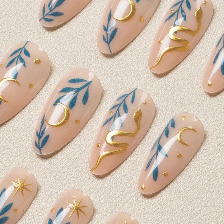 Artistic Leaf and Star Nail Art