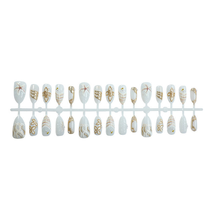 Artificial nail set with filigree gold accents and elegant designs Kalsten