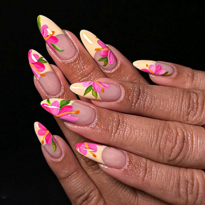 Artificial nail set with floral accents and glamorous finish Kalsten