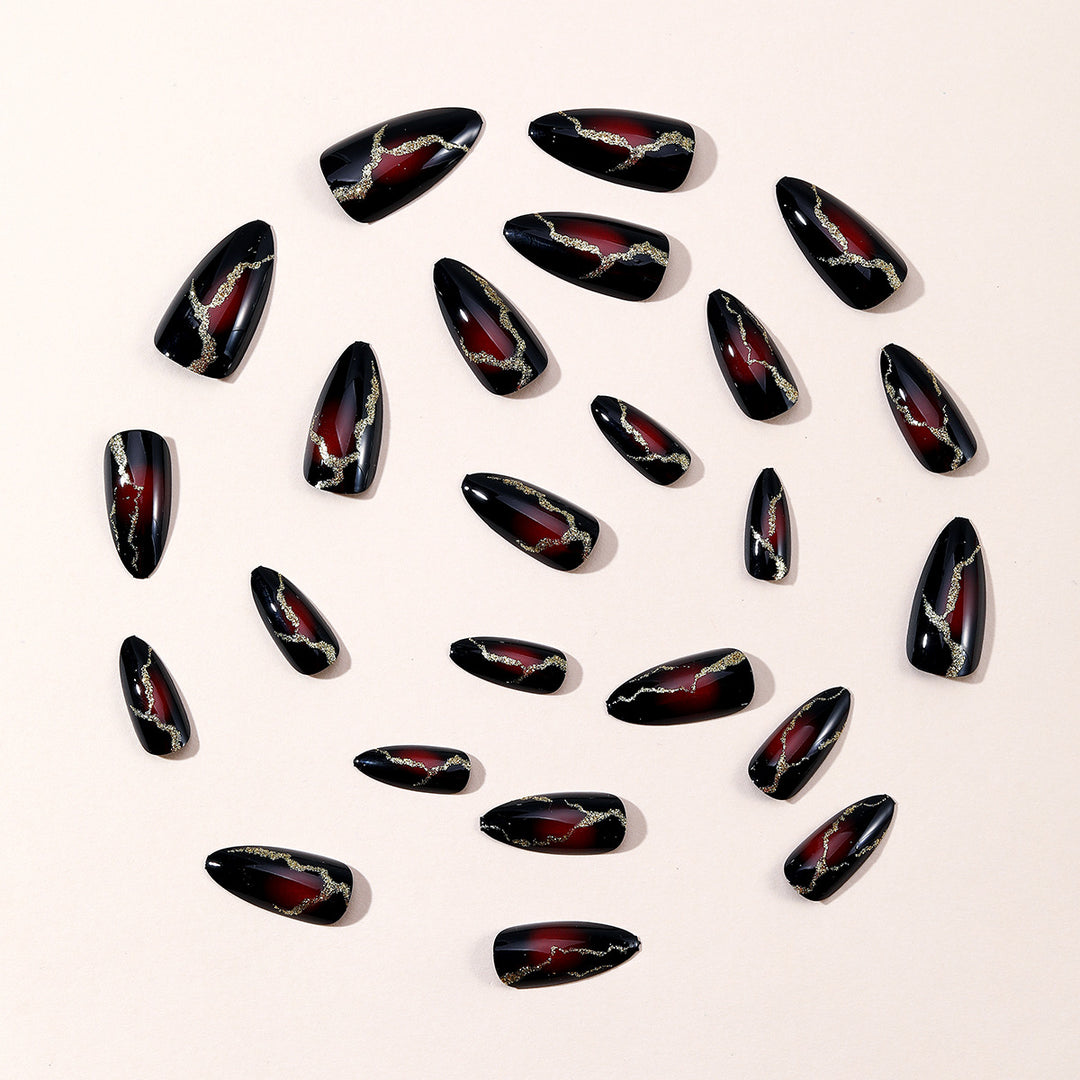 Glossy Stiletto Nail Art Extensions with Gold Accents Kalsten