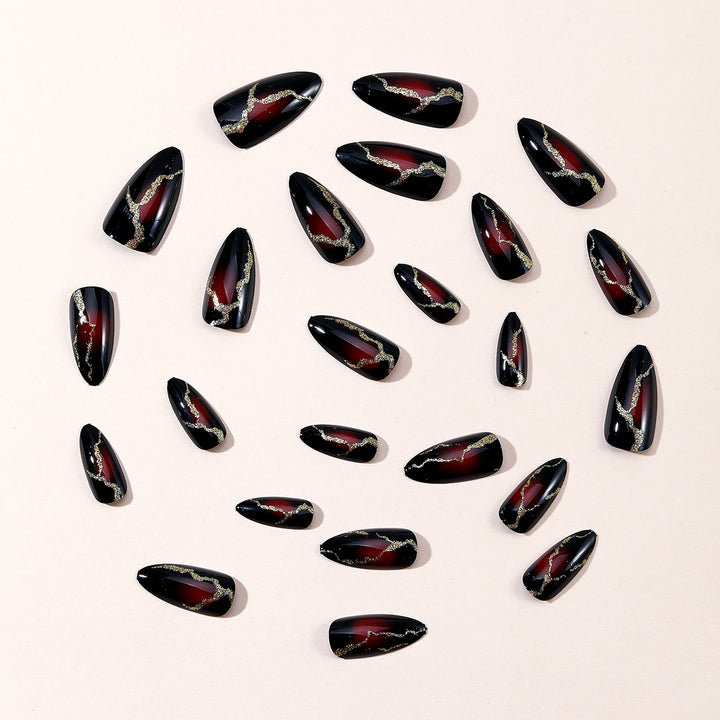 Glossy Stiletto Nail Art Extensions with Gold Accents Kalsten