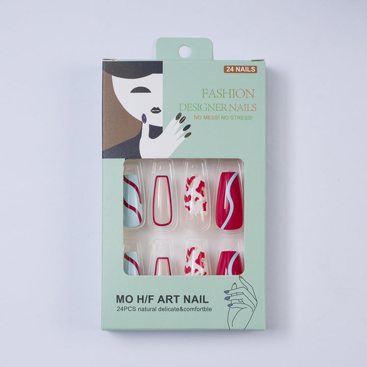 Artificial nails with creative heart pattern and elegant wave design Kalsten