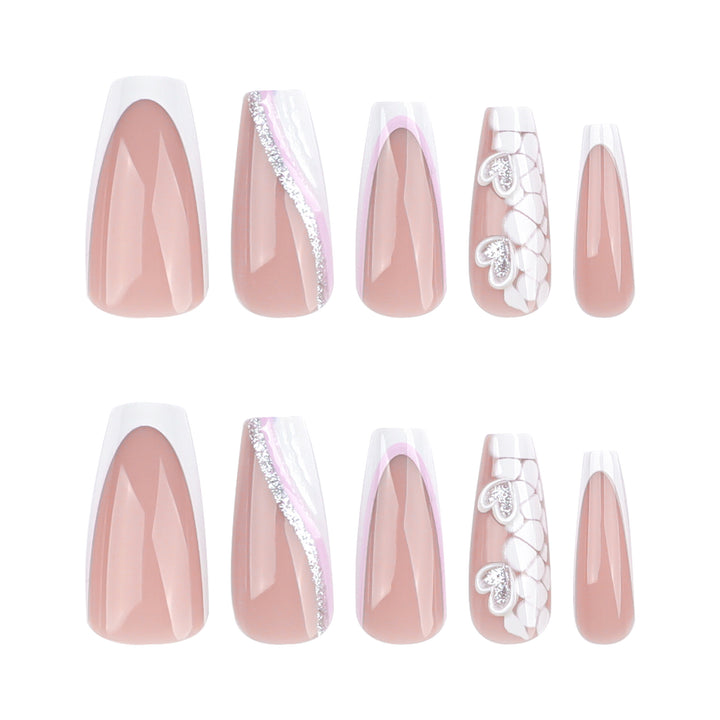 Artful Nail Extensions with Heart Design and Glitter Accents Kalsten
