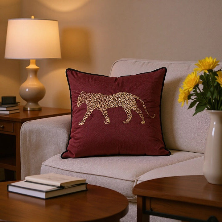 Artistic Leopard Embroidered Decorative Cushion Cover