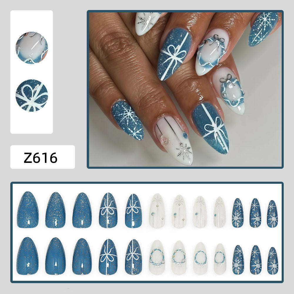 Artificial nails in elegant winter design with glitter accents Kalsten