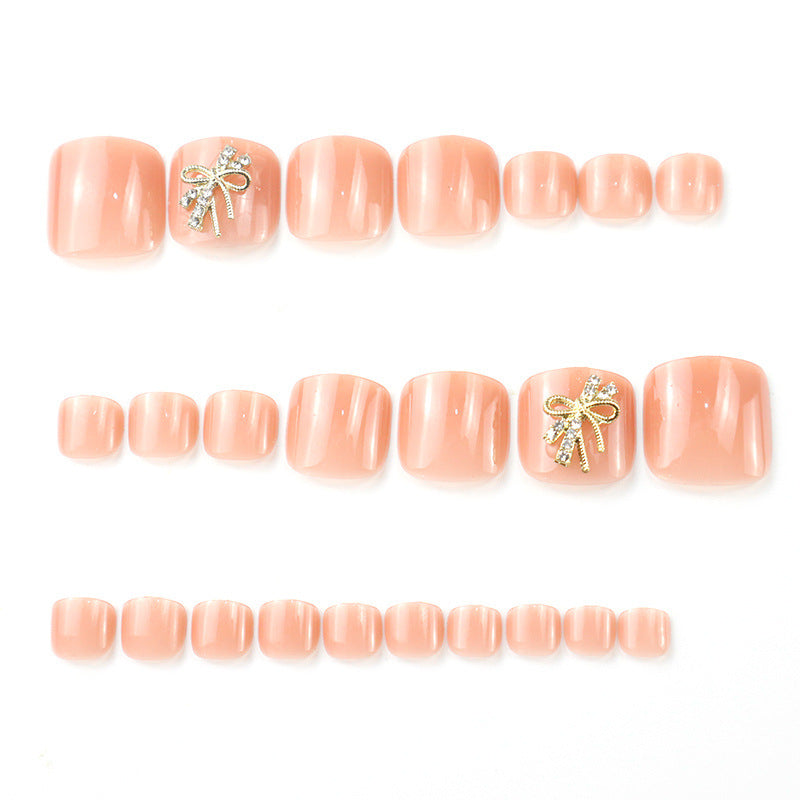 Glamorous Decorative Press-On Toenail Set with Rhinestone Bow Accents