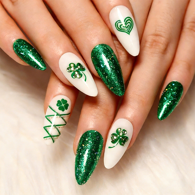 Artificial nail set with glamorous glitter and lucky designs Kalsten