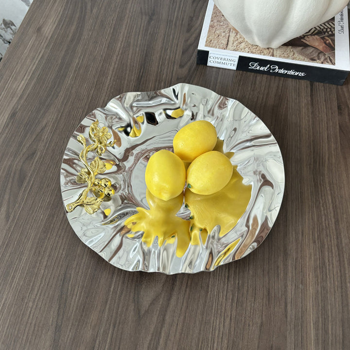 Decorative Artistic Metal Bowl with Floral Accents