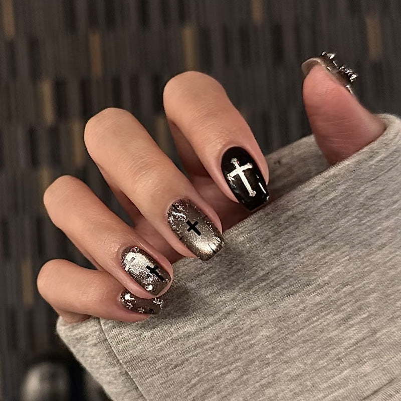 Artistic Press-On Nails with Cross Designs Kalsten