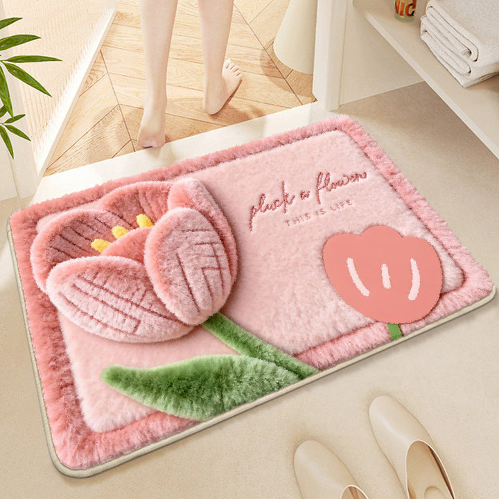 Floral-Themed Soft Microfiber Bath Mat