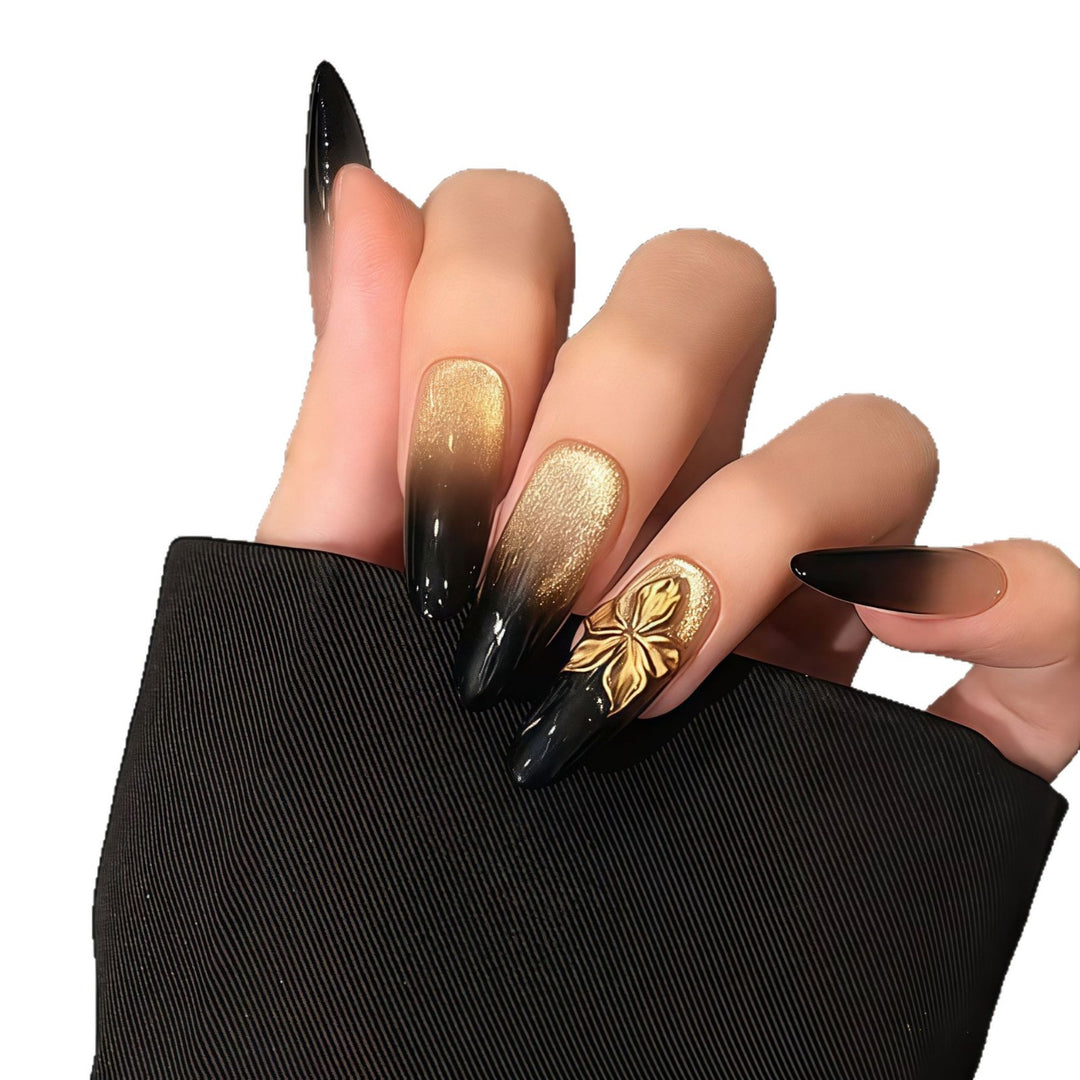 Glamorous artificial nails with intricate flower and glitter effects Kalsten