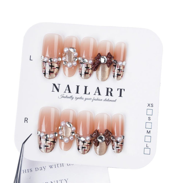 Decorative Bow and Gemstone Press-On Nails Kalsten