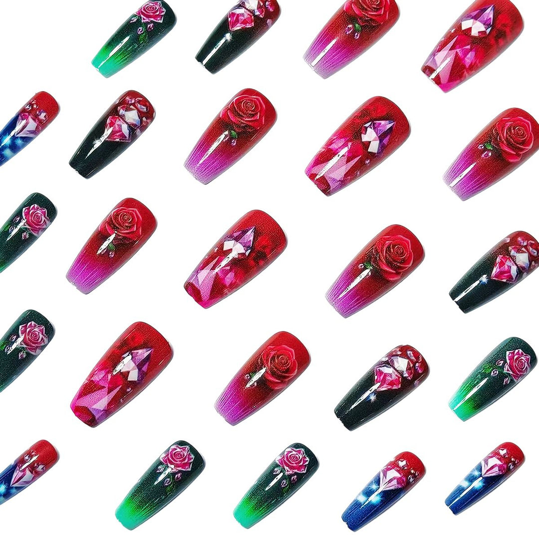 Artificial nails with floral and glittering accents Kalsten