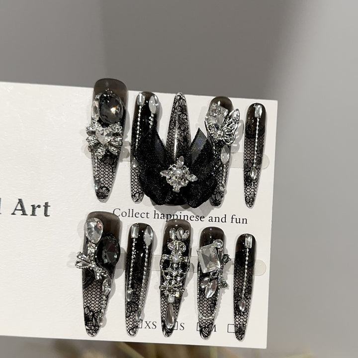 Elegant Lace Embellished Press-On Nails