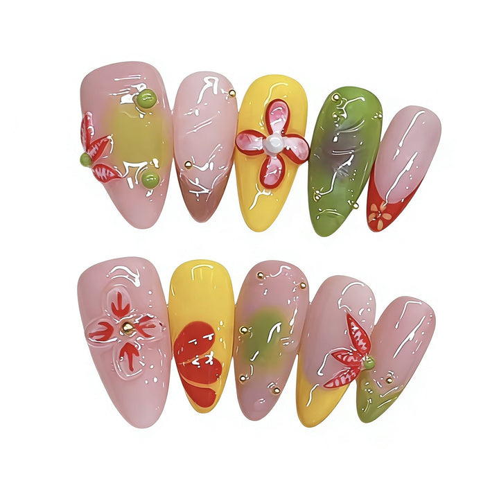 Artistic Floral-Design Press-On Nail Art Set Kalsten