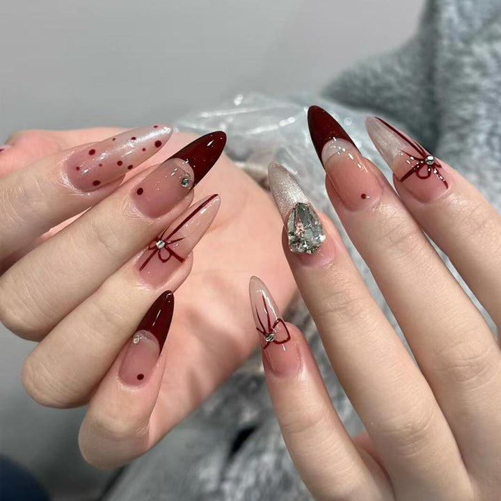 Artificial nail set with elegant bow and glitter details Kalsten