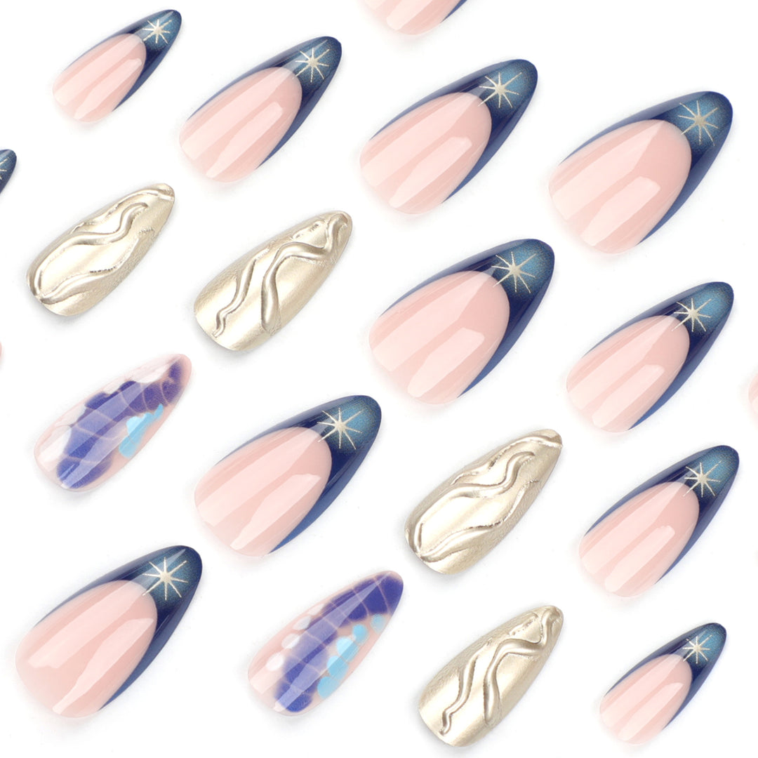Artful stiletto nails with glitter and extraordinary design Kalsten
